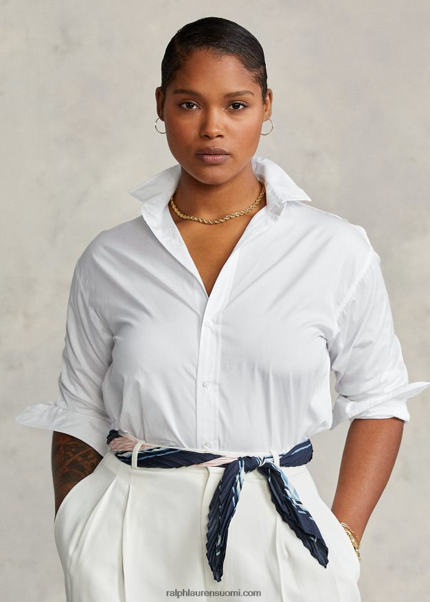Ralph Lauren naiset puuvillainen leveä kangaspaita 0Z24ZR3341 valkoinen
