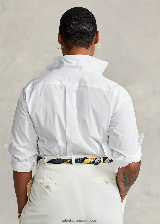 Ralph Lauren naiset puuvillainen leveä kangaspaita 0Z24ZR3341 valkoinen