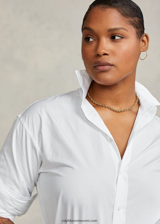 Ralph Lauren naiset puuvillainen leveä kangaspaita 0Z24ZR3341 valkoinen