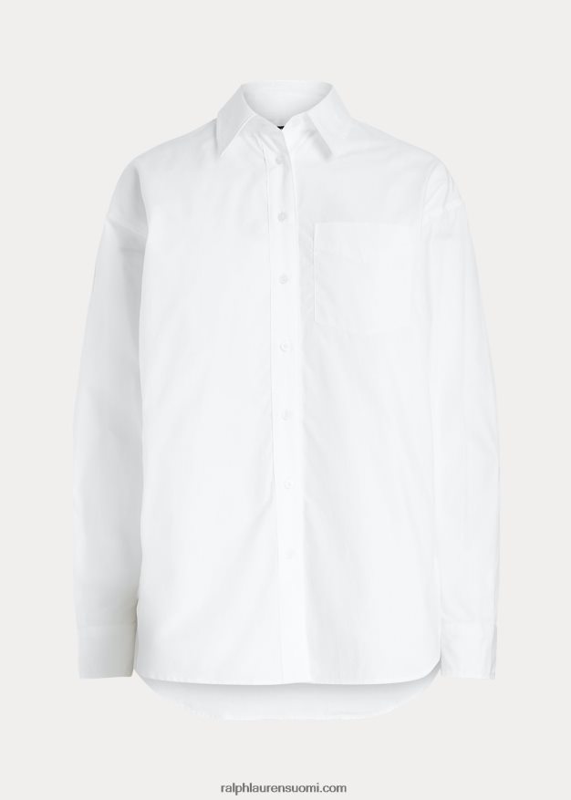 Ralph Lauren naiset puuvillainen leveä kangaspaita 0Z24ZR3815 valkoinen