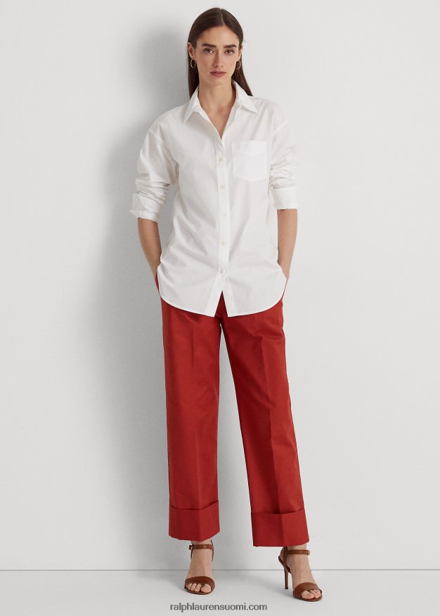 Ralph Lauren naiset puuvillainen leveä kangaspaita 0Z24ZR3815 valkoinen