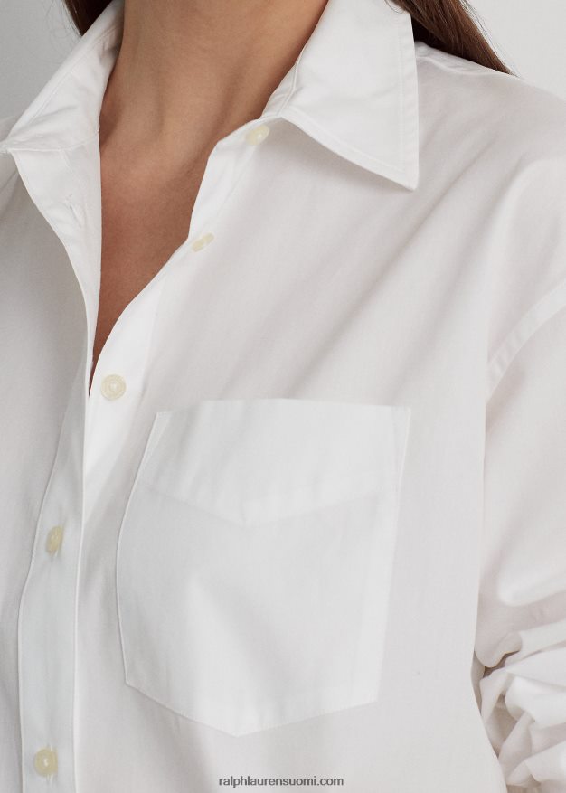 Ralph Lauren naiset puuvillainen leveä kangaspaita 0Z24ZR3815 valkoinen