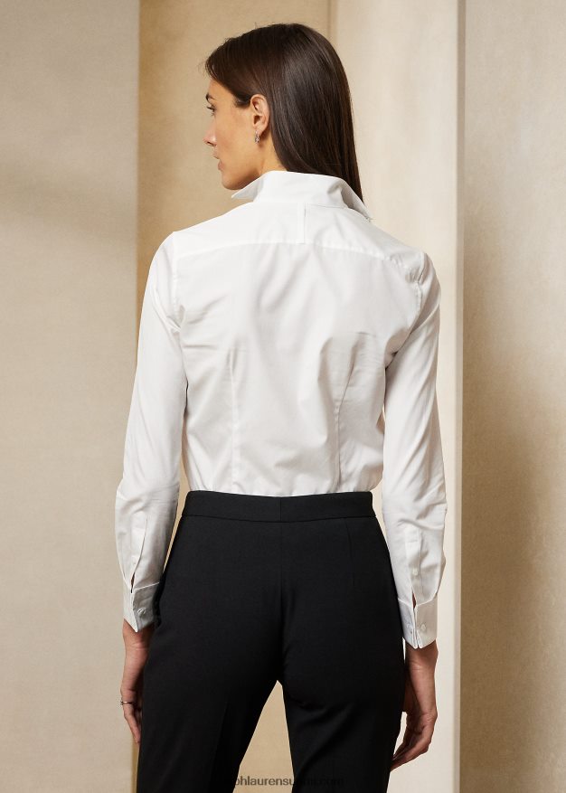 Ralph Lauren naiset puuvillainen leveäkankainen smokkipaita 0Z24ZR3445 valkoinen