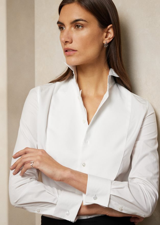 Ralph Lauren naiset puuvillainen leveäkankainen smokkipaita 0Z24ZR3445 valkoinen