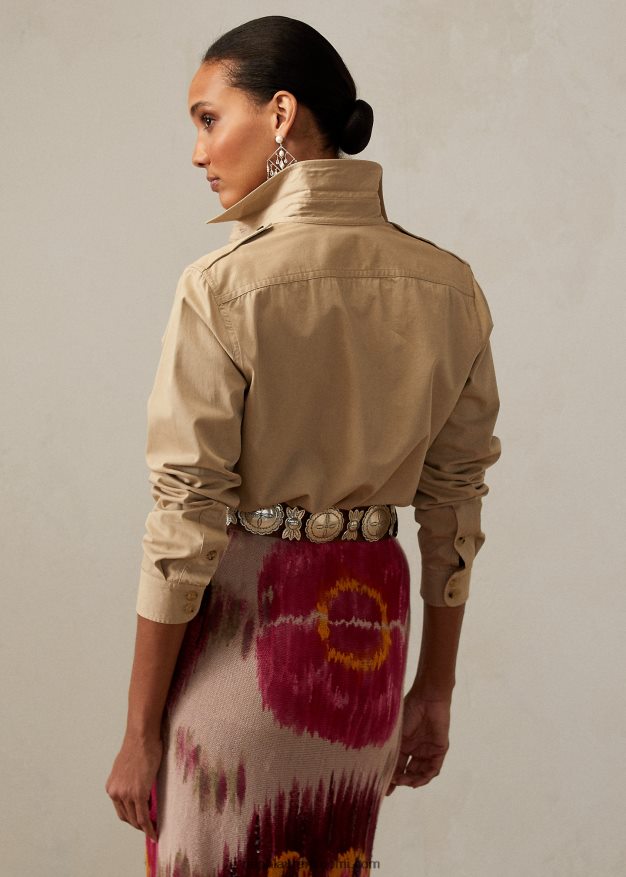 Ralph Lauren naiset puuvillatvilli tility paita 0Z24ZR9335 rusketus