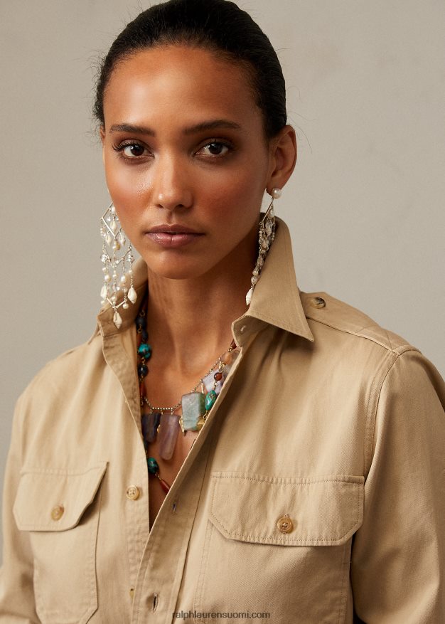 Ralph Lauren naiset puuvillatvilli tility paita 0Z24ZR9335 rusketus