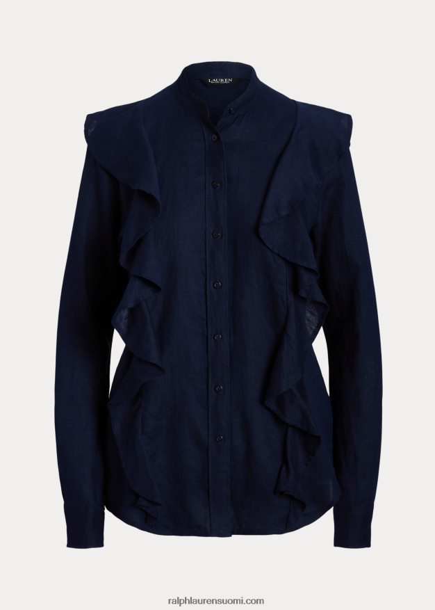 Ralph Lauren naiset röyhelöinen pellavapaita 0Z24ZR4080 hienostunut laivasto