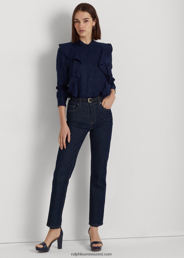 Ralph Lauren naiset röyhelöinen pellavapaita 0Z24ZR4080 hienostunut laivasto