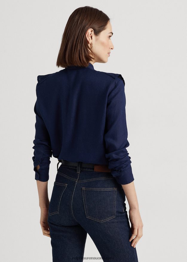 Ralph Lauren naiset röyhelöinen pellavapaita 0Z24ZR4080 hienostunut laivasto