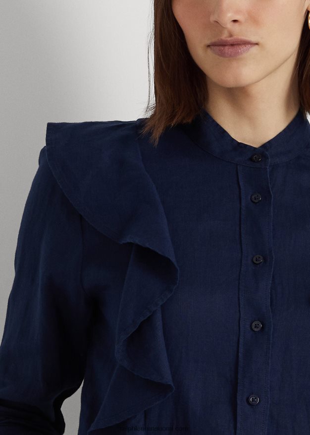 Ralph Lauren naiset röyhelöinen pellavapaita 0Z24ZR4080 hienostunut laivasto