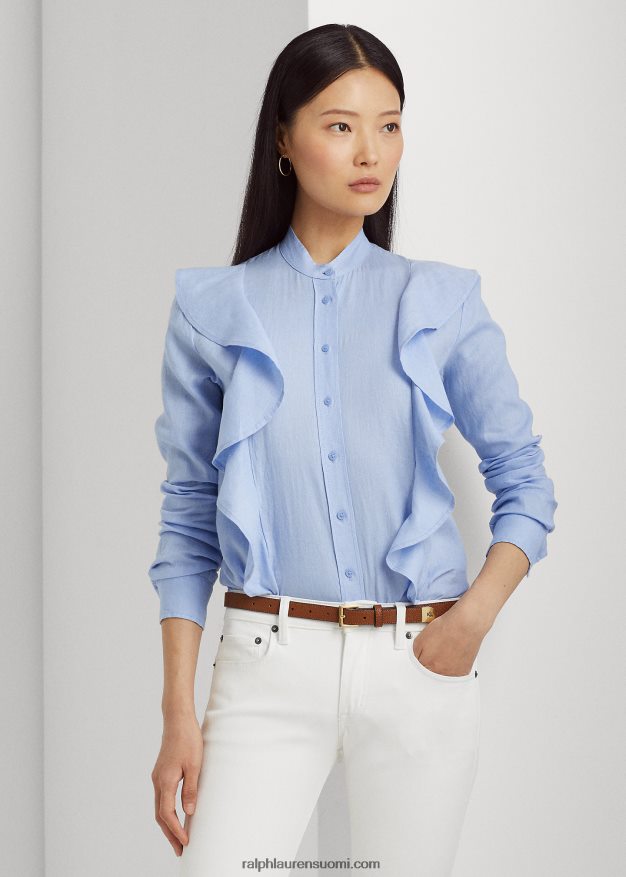 Ralph Lauren naiset röyhelöinen pellavapaita 0Z24ZR4081 kivinen sininen
