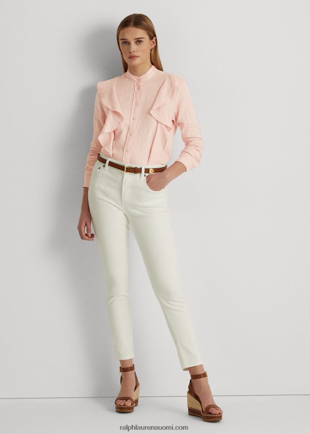 Ralph Lauren naiset röyhelöinen pellavapaita 0Z24ZR4414 vaaleanpunainen