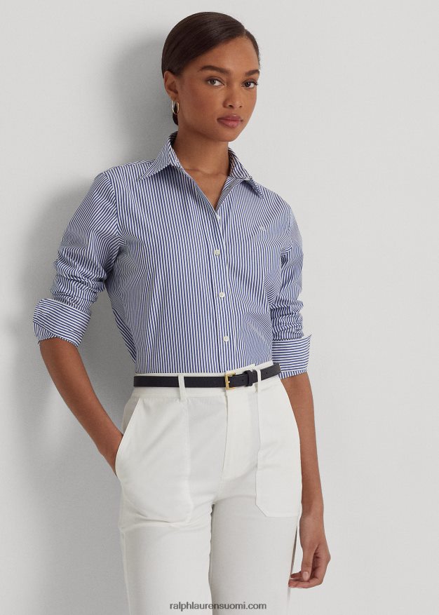 Ralph Lauren naiset raidallinen helppohoitoinen puuvillapaita 0Z24ZR4182 sinivalkoinen