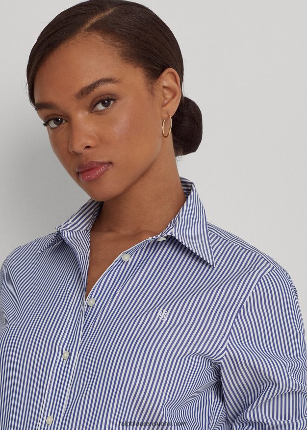 Ralph Lauren naiset raidallinen helppohoitoinen puuvillapaita 0Z24ZR4182 sinivalkoinen