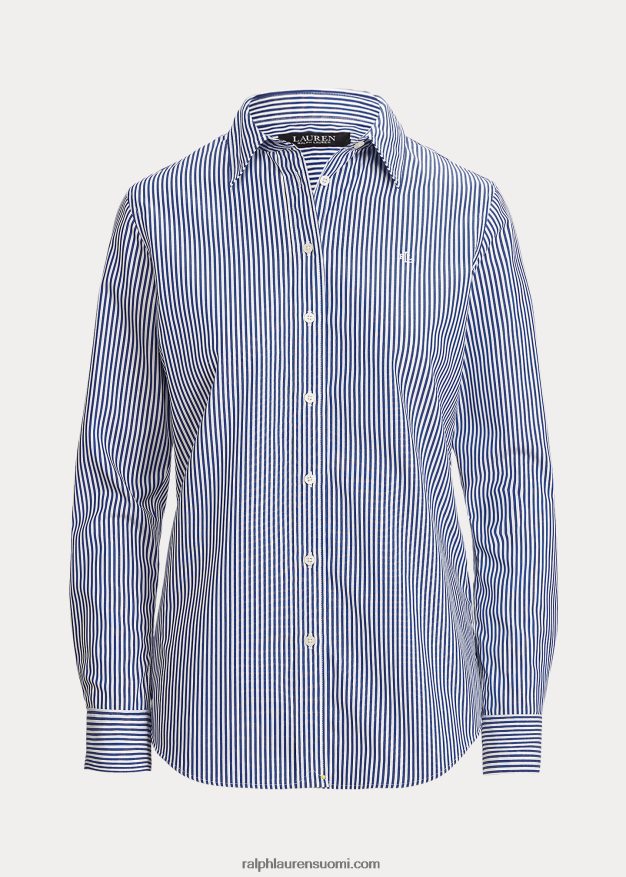Ralph Lauren naiset raidallinen helppohoitoinen puuvillapaita 0Z24ZR4483 sinivalkoinen