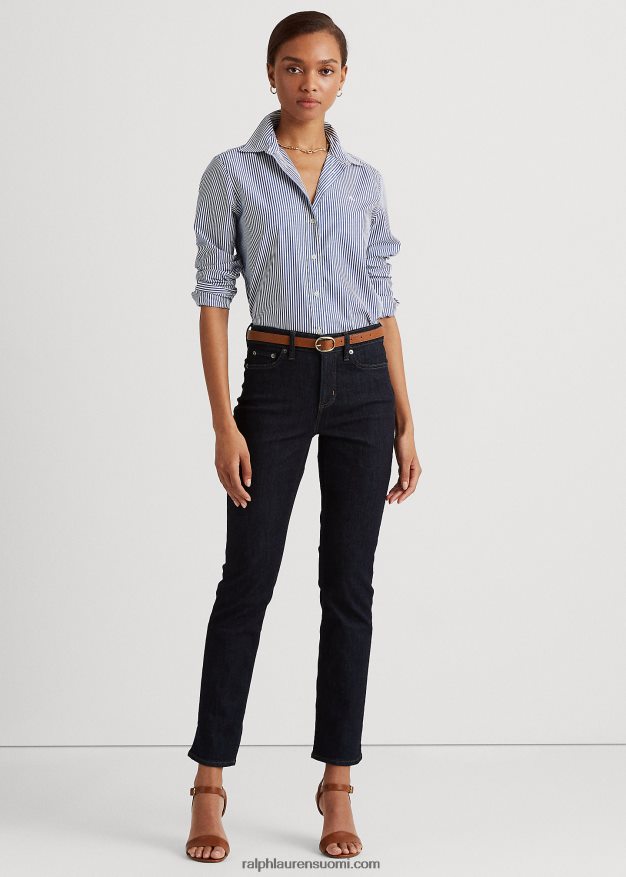 Ralph Lauren naiset raidallinen helppohoitoinen puuvillapaita 0Z24ZR4483 sinivalkoinen
