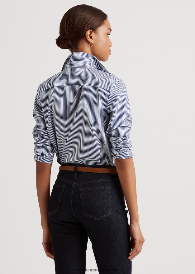 Ralph Lauren naiset raidallinen helppohoitoinen puuvillapaita 0Z24ZR4483 sinivalkoinen