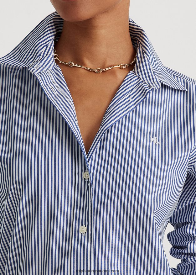 Ralph Lauren naiset raidallinen helppohoitoinen puuvillapaita 0Z24ZR4483 sinivalkoinen