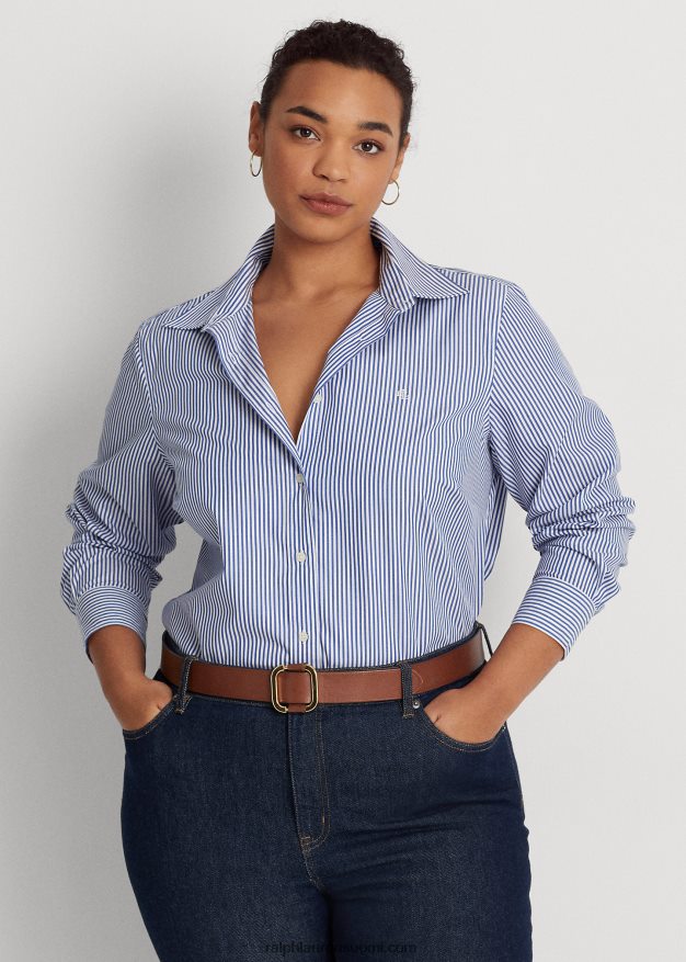 Ralph Lauren naiset raidallinen helppohoitoinen puuvillapaita 0Z24ZR4725 sinivalkoinen