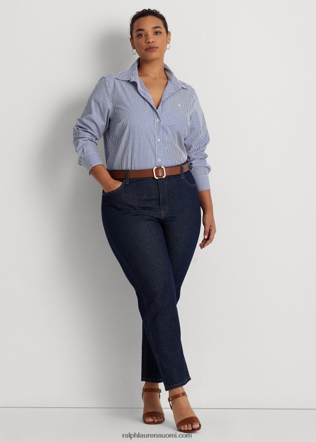 Ralph Lauren naiset raidallinen helppohoitoinen puuvillapaita 0Z24ZR4725 sinivalkoinen