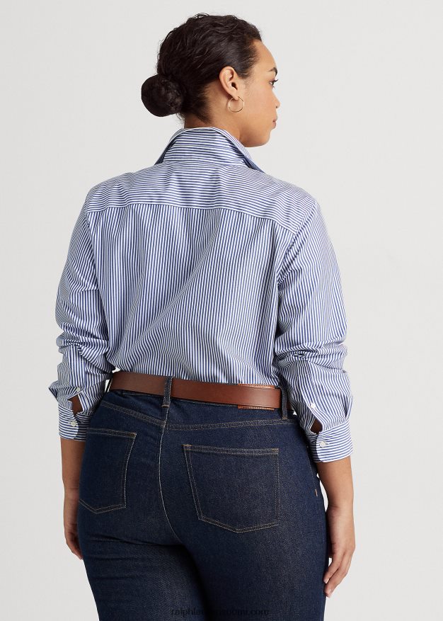 Ralph Lauren naiset raidallinen helppohoitoinen puuvillapaita 0Z24ZR4725 sinivalkoinen