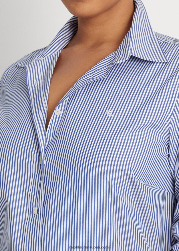 Ralph Lauren naiset raidallinen helppohoitoinen puuvillapaita 0Z24ZR4725 sinivalkoinen