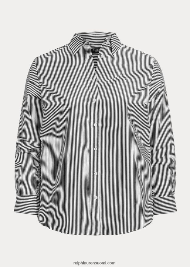 Ralph Lauren naiset raidallinen helppohoitoinen puuvillapaita 0Z24ZR4726 musta valkoinen
