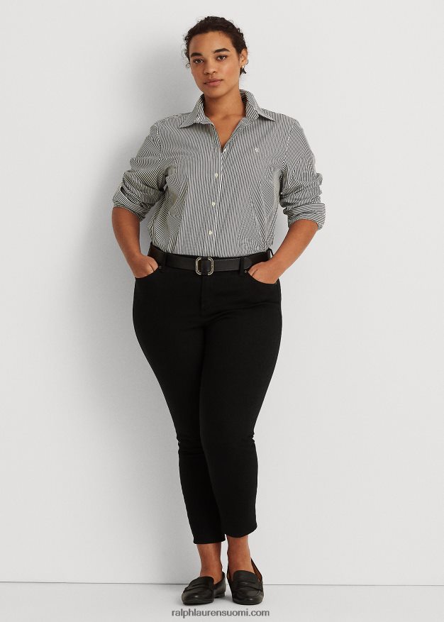 Ralph Lauren naiset raidallinen helppohoitoinen puuvillapaita 0Z24ZR4726 musta valkoinen