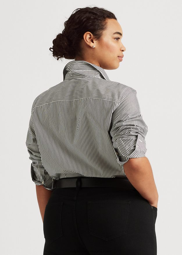 Ralph Lauren naiset raidallinen helppohoitoinen puuvillapaita 0Z24ZR4726 musta valkoinen