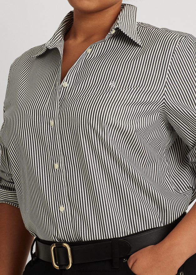 Ralph Lauren naiset raidallinen helppohoitoinen puuvillapaita 0Z24ZR4726 musta valkoinen