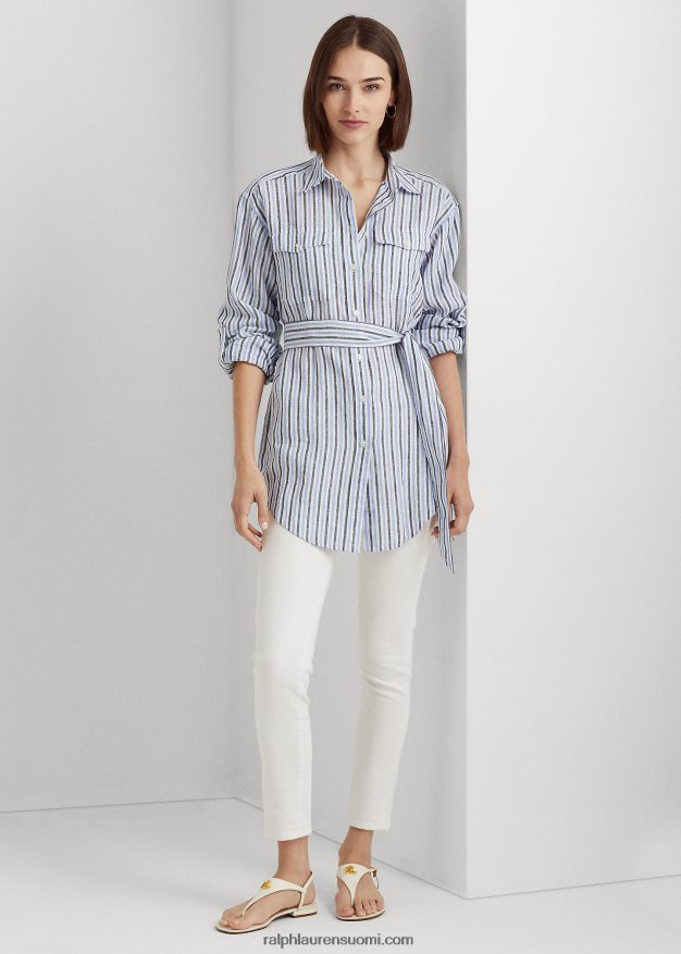 Ralph Lauren naiset raidallinen pellavapaita 0Z24ZR3986 sininen/valkoinen multi