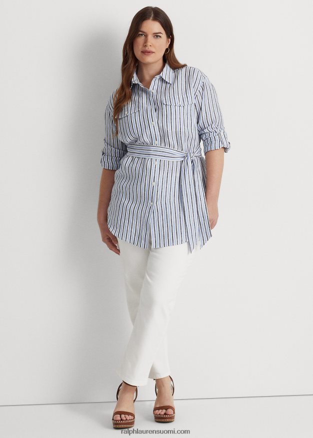 Ralph Lauren naiset raidallinen pellavapaita 0Z24ZR4611 sininen/valkoinen multi