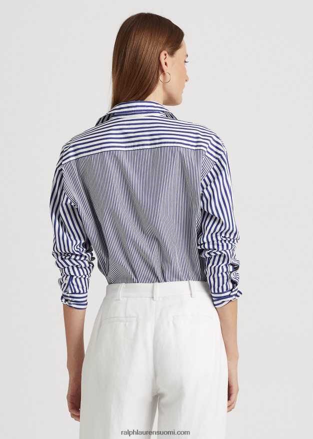 Ralph Lauren naiset raidallinen puuvillakankainen paita 0Z24ZR4862 sinivalkoinen