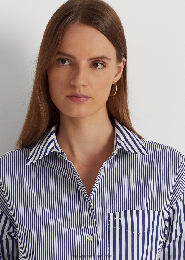 Ralph Lauren naiset raidallinen puuvillakankainen paita 0Z24ZR9569