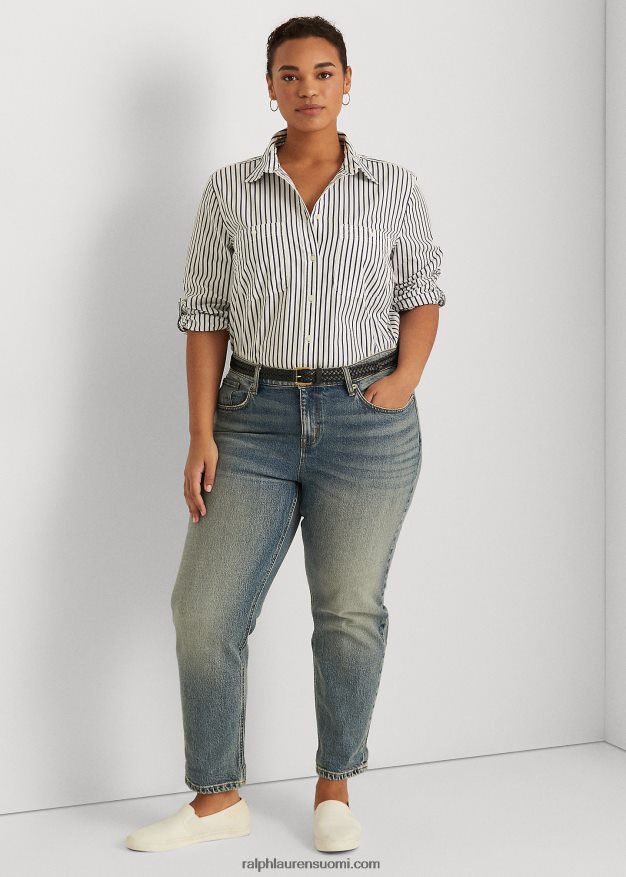 Ralph Lauren naiset raidallinen puuvillapaita 0Z24ZR4727 vaaleansininen