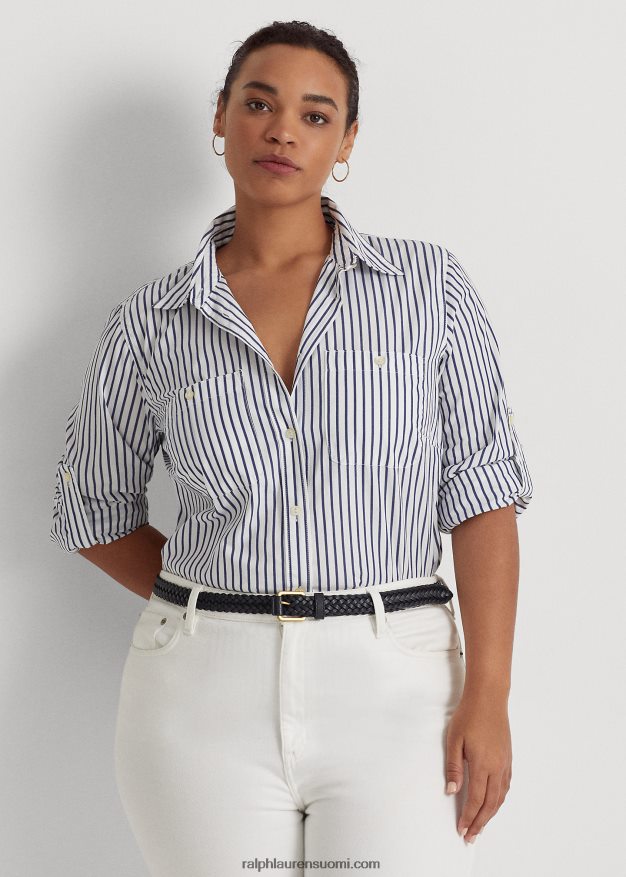 Ralph Lauren naiset raidallinen puuvillapaita 0Z24ZR4737 valkoinen/indigo