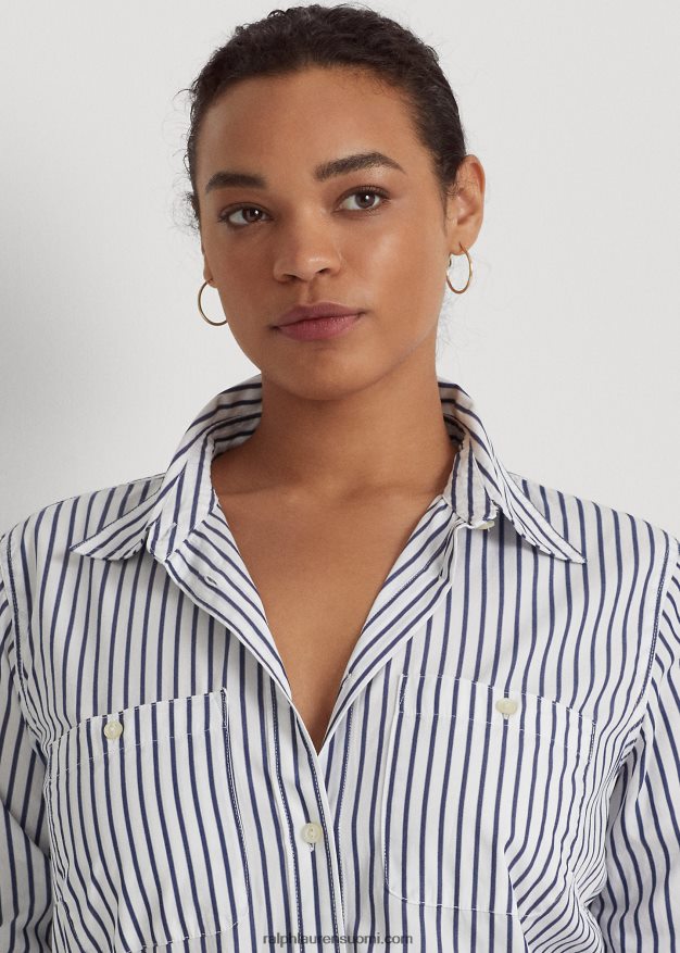Ralph Lauren naiset raidallinen puuvillapaita 0Z24ZR4737 valkoinen/indigo