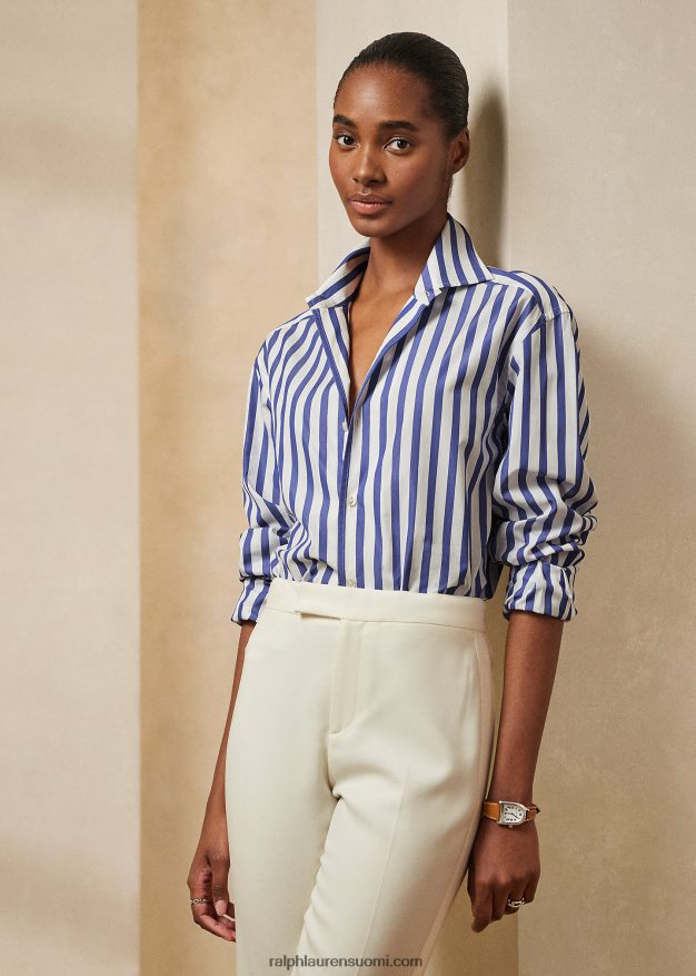 Ralph Lauren naiset raidallinen puuvillapaita 0Z24ZR9336 valkoinen/klassinen sininen