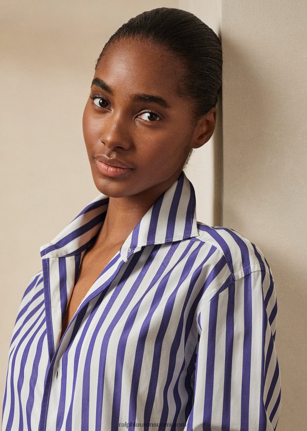 Ralph Lauren naiset raidallinen puuvillapaita 0Z24ZR9336 valkoinen/klassinen sininen