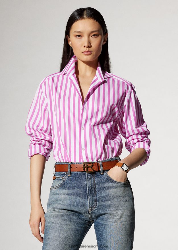 Ralph Lauren naiset raidallinen puuvillapaita 0Z24ZR9337 kupla vaaleanpunainen/valkoinen