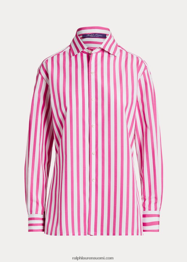 Ralph Lauren naiset raidallinen puuvillapaita 0Z24ZR9337 kupla vaaleanpunainen/valkoinen
