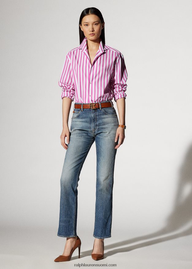 Ralph Lauren naiset raidallinen puuvillapaita 0Z24ZR9337 kupla vaaleanpunainen/valkoinen