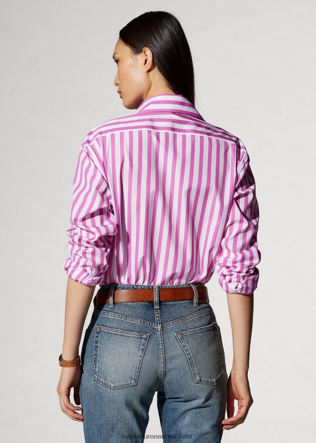 Ralph Lauren naiset raidallinen puuvillapaita 0Z24ZR9337 kupla vaaleanpunainen/valkoinen