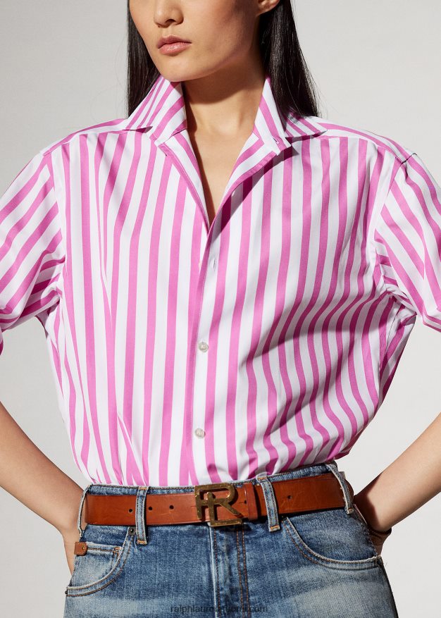 Ralph Lauren naiset raidallinen puuvillapaita 0Z24ZR9337 kupla vaaleanpunainen/valkoinen