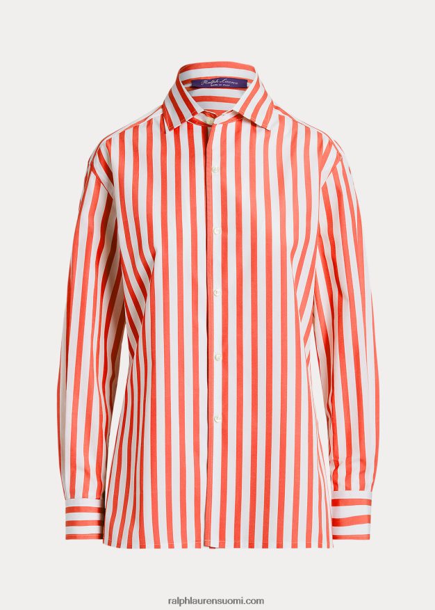 Ralph Lauren naiset raidallinen puuvillapaita 0Z24ZR9338 unikon oranssi/valkoinen