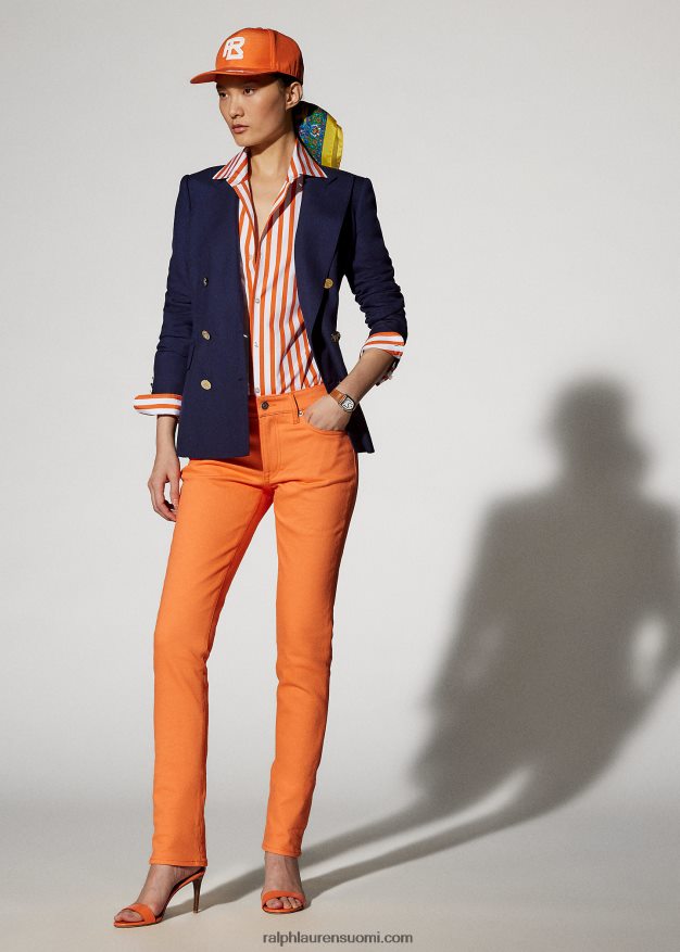 Ralph Lauren naiset raidallinen puuvillapaita 0Z24ZR9338 unikon oranssi/valkoinen