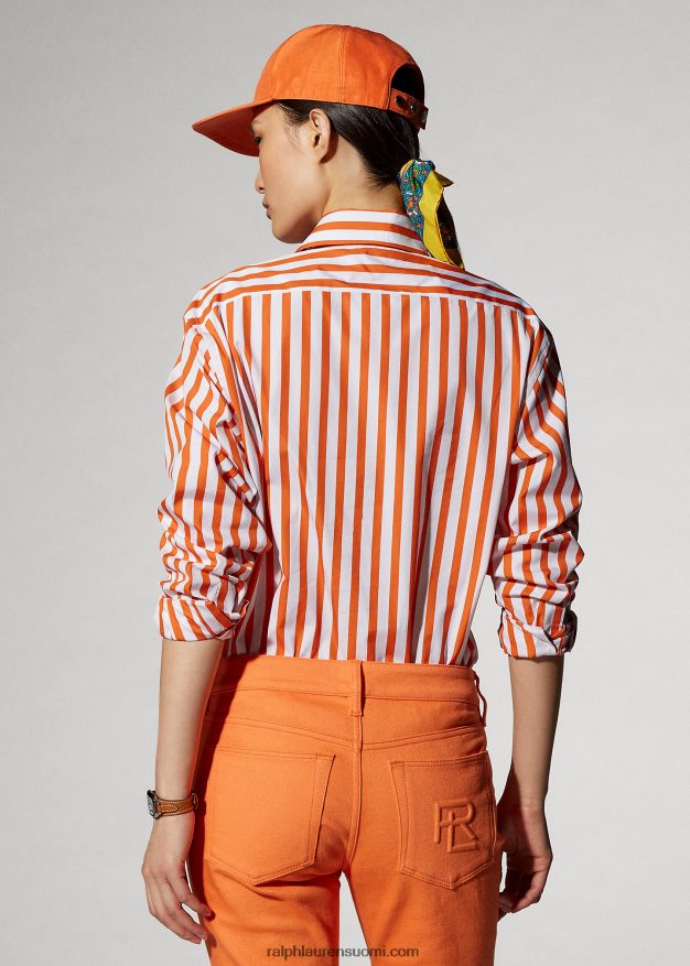 Ralph Lauren naiset raidallinen puuvillapaita 0Z24ZR9338 unikon oranssi/valkoinen