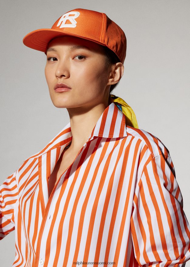Ralph Lauren naiset raidallinen puuvillapaita 0Z24ZR9338 unikon oranssi/valkoinen
