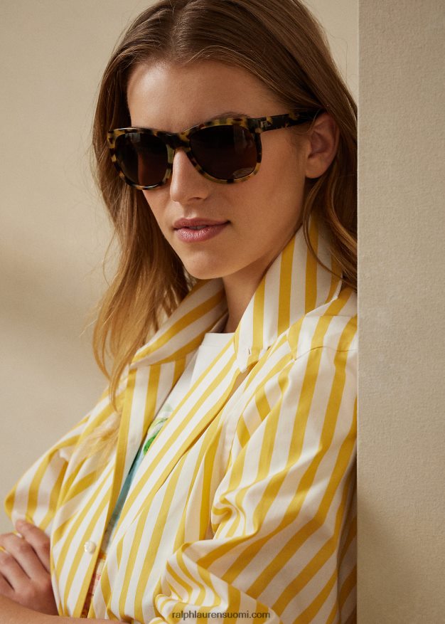 Ralph Lauren naiset raidallinen puuvillapaita 0Z24ZR9339 klassinen keltainen/valkoinen