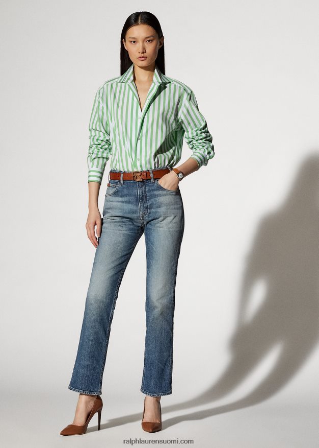 Ralph Lauren naiset raidallinen puuvillapaita 0Z24ZR9341 minttu/valkoinen